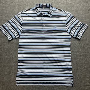 Peter Millar Summer Comfort Adult Medium Golf Shirt Black Blue Stripe Embroidery